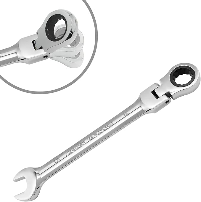 18mm Flex Head Ratchet Wrench, 12 Point Chrome Vanadium Steel Combination Spanner with 72 Tooth Ratcheting Gear, Metric Industrial Grade Tool for Automotive and Mechanical Maintenance