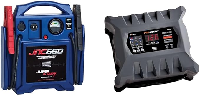 Clore Automotive Jump-N-Carry JNC660 1700 Peak Amp 12 Volt Jump Starter & PL2310 10-Amp Fully-Automatic Smart Charger, 6V and 12V Battery Charger, Battery Maintainer