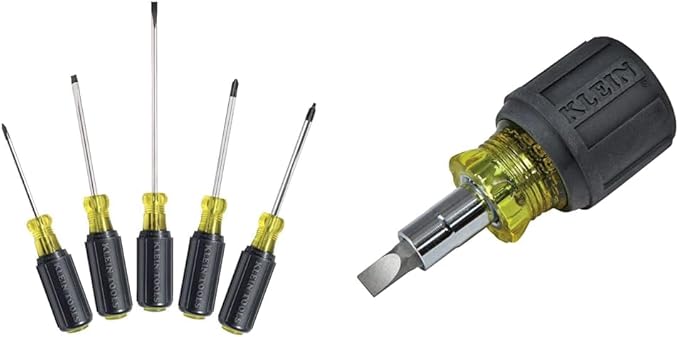 Klein Tools 5-Piece Screwdriver Set and 6-in-1 Stubby Screwdriver/Nut Driver Bundle with Phillips, Slotted, and Square Drivers