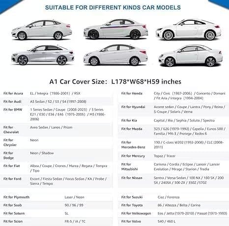 KouKou 6 Layers Car Cover Waterproof All Weather for Automobiles, Outdoor Full Exterior Covers Universal Fit Audi A3, Subaru BRZ, Nissan Versa,Kia Rio, VW Eos,etc.(165 to 178 inches)