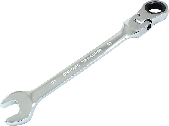 21mm Flex Head Ratchet Wrench, 12 Point Chrome Vanadium Steel Combination Spanner with 72 Tooth Ratcheting Gear, Metric Industrial Grade Tool for Automotive and Mechanical Maintenance