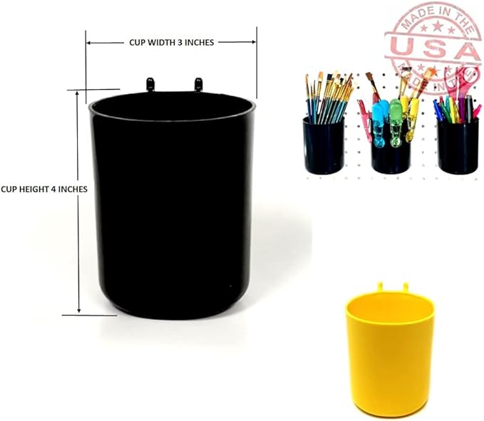 WallPeg Pegboard Bins & Cups - 15 each 5" Bins and 5 each 5" Cups - Hooks to Peg Board Panel Organize Hardware Arrange Accessories Workbench Tool Organizer Garage Storage -MADE IN USA-