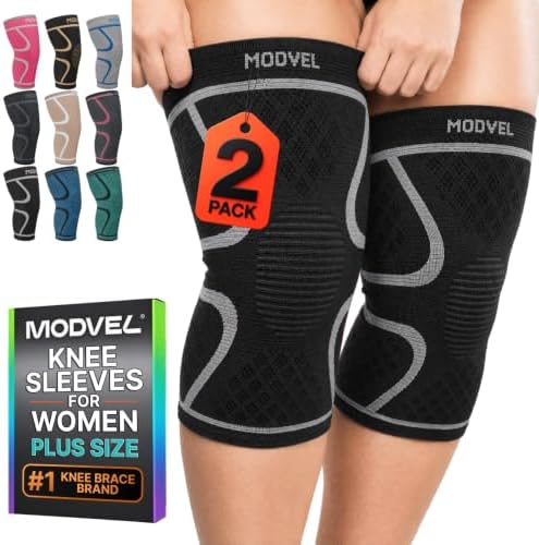 Modvel 2 Pack Knee Brace for Women - Knee Support for Walking, Knee Compression Sleeves for Pain Relief, Knee Sleeves for Women, Knee Brace for Sports, Workouts & Arthritis