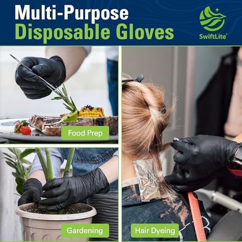 SWIFTLITE Black Nitrile Gloves Disposable Latex Free, Food Safe