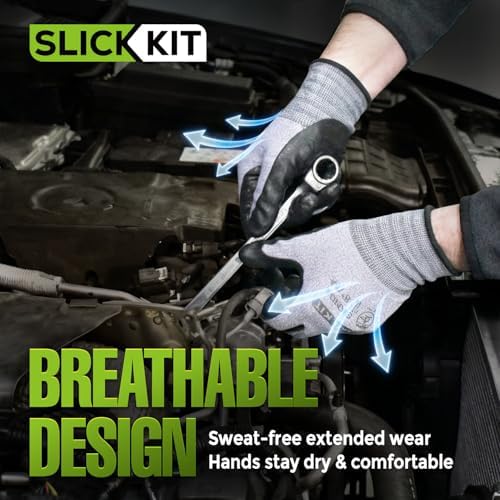 MicroFoam Nitrile Coated Work Gloves 6 Pairs, Superior Grip & Dexterity, Seamless Knit Liner, Breathable, Versatile