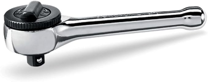 Powerbuilt 3/8 in. Drive Stubby Spin Disc Ratchet – 4-1/8 in. Length, Spiral-Machined Handle, Mirror Chrome Finish, Chrome Vanadium Steel – 641514