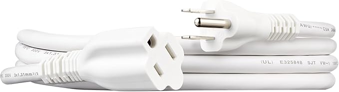 Amazon Basics Extension Cord, 3 Prong Outlet Extender, Indoor, 13 Amps, 125V, 6 Ft, White