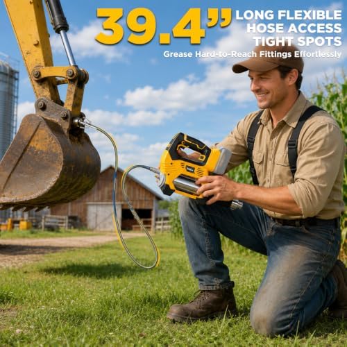Cordless Grease Gun Compatible with DeWalt 20V Battery, 12000PSI High-Pressure, One-Hand Operation in-Line Grip, 39.4" Hose & 4 Couplers, Electric Grease Gun with LED (Tool Only)