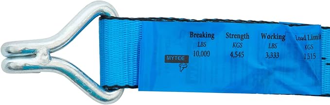 Mytee Products 20 Pack 2 inch x30 ft Heavy Duty Ratchet Straps with Double J Hooks - 10,000 Lbs Breaking Strength Blue Tie Down Straps w/Wire Hooks for Industrial Use, Trailers, Truck Cargo