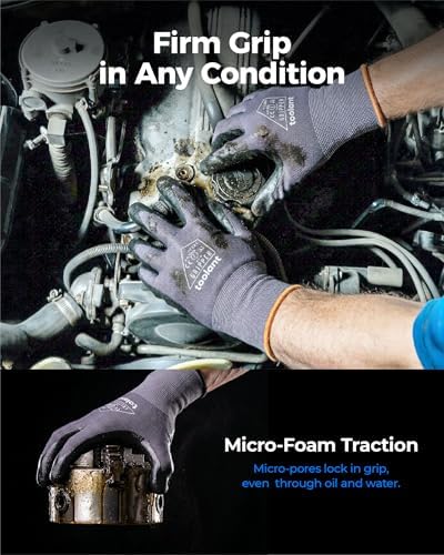 toolant Microfoam Nitrile Work Gloves with Grip, 12 Pairs, Gray, Medium