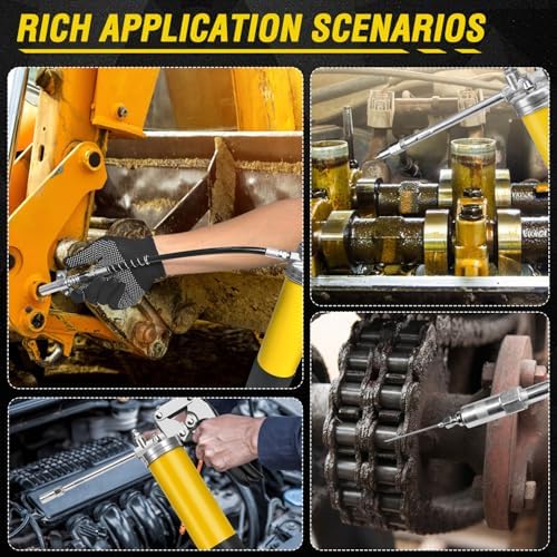 Grease Gun Kit, 7000 PSI Heavy Duty Pistol Grip Grease Gun with 14 oz Capacity, Includes 18 Inch Resin Flex Hose, Double Handle Grease Coupler and Other Accessories, Grease Gun for Automotive, Marine