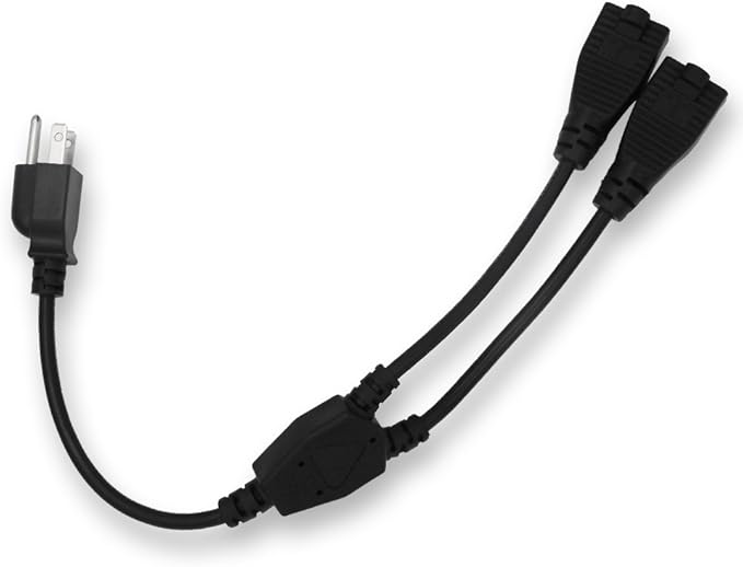 KUNCAN Power Cord Extension Y Splitter - 2 Way Outlet Adapter NEMA 5-15R to 1 NEMA 5-15P with 18AWG 300V Plug 1ft 13A