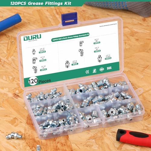 OURU 120PCS Grease Fittings Assortment Kit, SAE with Wrench Kit