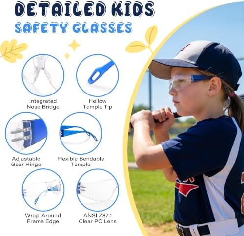 24 Pack Kids Clear Safety Glasses, ANSI Z87.1 Youth Safety Goggles, Impact Resistant Polycarbonate Lenses, Boys Girls Eye Protection for School Science Lab, Sports, Nerf Party & DIY