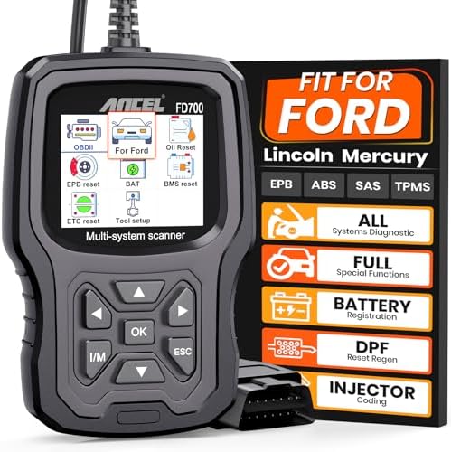 ANCEL FD700 Ford Lincoln Mercury OBD2 Scanner, Full System Automotive Car Code Reader with All Functions, Including Battery Registration ABS SRS SAS BMS Oil Reset TPMS Engine IQA EPB Regen