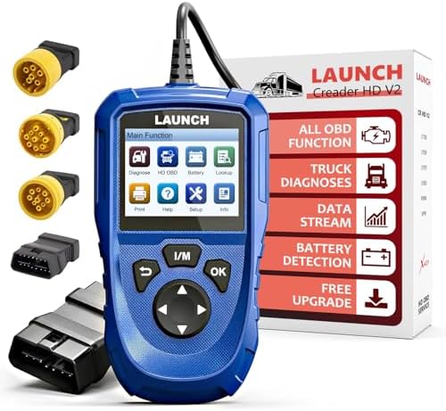 LAUNCH Creader HD V2 Heavy Duty Truck Diagnostic Scanner 2-in-1 HDOBD OBD-II EOBD Code Reader for Freightliner, for Paccar, for International, for Volvo, for Cummins, for Caterpillar HD OBD Scan Tool