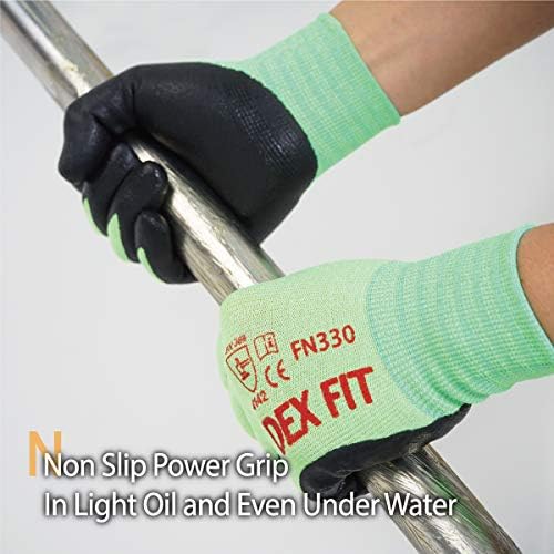 DEX FIT Nitrile Work Gloves FN330, 3D Comfort Fit, Touchscreen Grip Gloves for Warehouse, Construction, Package Handling, Delivery & General Work, Men & Women, Green, S, 1 Pair