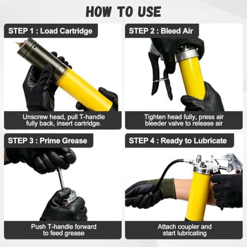 8000 PSI Grease Gun Kit,Quick-Release Coupler, 90° Adapter,14 oz