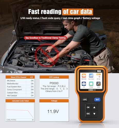 UMEIJA OBD2 Scanner with Upgrade Battery Tester - Diagnostic Tool for Cars That Check Engine Light & Emissions Readiness Read and Clears Vehicle Error Codes for All OBD II Protocol Vehicles Since 1996