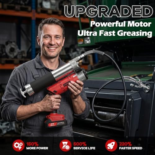 2-in-1 Electric Grease Gun Kit, 12500 PSI, 5.3 oz/min Fast High-Flow, 2×2.0Ah Batteries, LED Light, 39.4” Hose, Heavy Duty Grease Gun for Auto Repair Shops, Farm Equipment, Trucks & Heavy Equipment