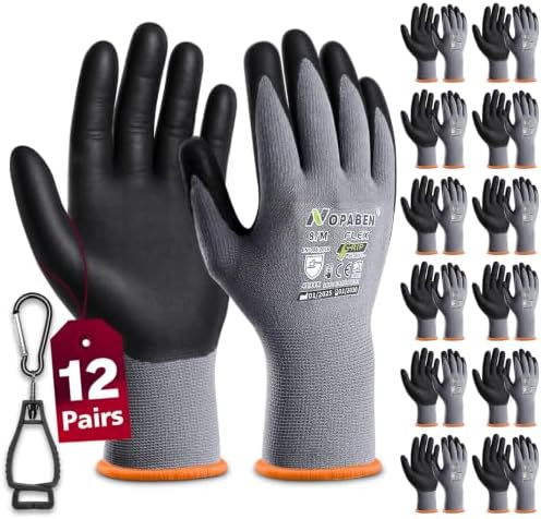 Safety Work Gloves Men, 12 Pairs Micro Foam Nitrile Coated Grip
