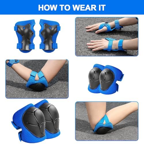 Protective Gear Set, Knee Pads for Kids 3-10 Years Old, Toddler Elbow Pads, Wrist Guards, Skating Cycling Bike Rollerblading Scooter (Blue, Small（3-8years)