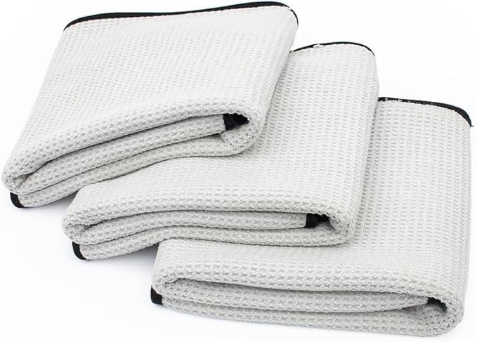 The Rag Company - The Big One - Waffle-Weave Microfiber Drying Towel; Super Absorbent for Car Washes, Detailing, and More; Buttersoft Suede Edges; Scratch-Free, 450GSM, 25in x 40in, Grey (Pack of 2)