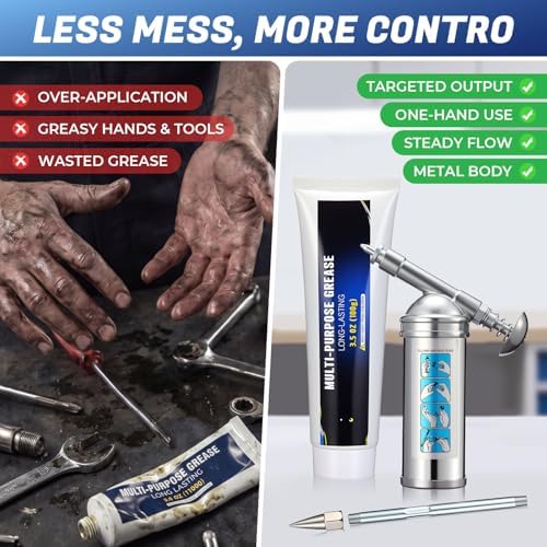 Mini Grease Gun Kit with Bicycle Grease, Extension Tube and Precision Nozzle, 100g Bike Greases for Pedals, Bearings, Hubs, Bottom Brackets, Refillable with 3 oz Cartridges