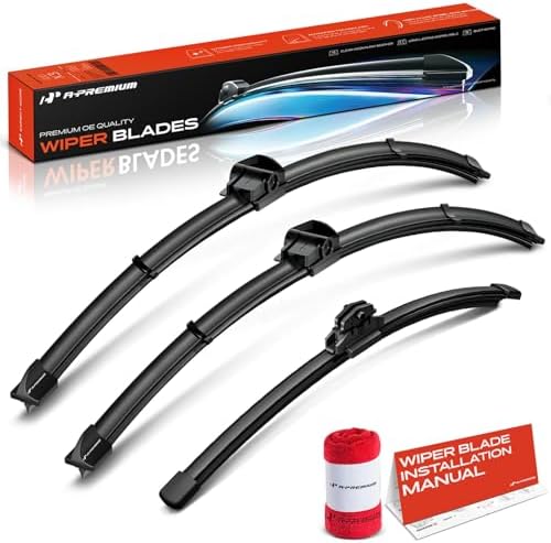 A-Premium 24"+24"+15" Windshield Wiper Blades with Wear Indicator & Towel
