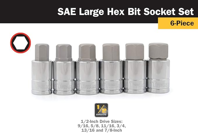 Titan 16156 SAE Large Hex Bit Socket Set â€“ 6 Piece