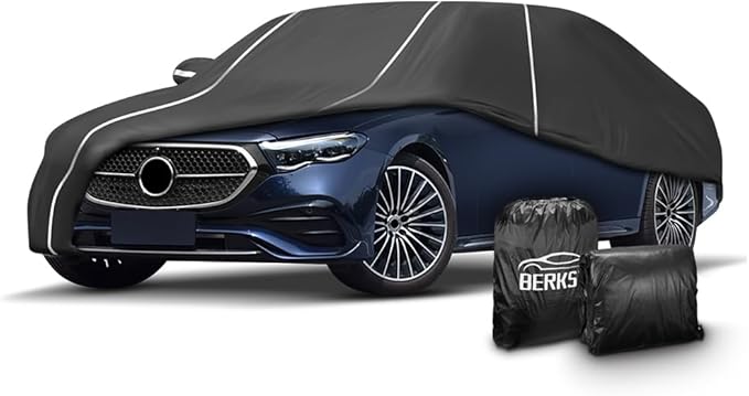 Fluorescent Strip Design 6 Layers Waterproof Car Cover Compatible for Mercedes Benz E-Class Sedan E300 E350 E400 E450 2006-2024 All Weather Full Car Cover with Storage Bag