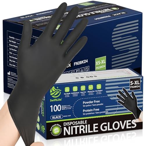 SWIFTLITE Black Nitrile Gloves Disposable Latex Free, Food Safe
