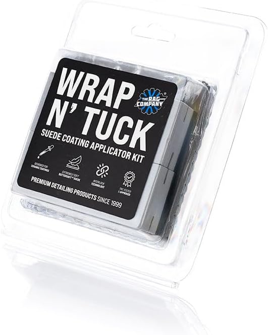 The Rag Company - Wrap N' Tuck Suede Coating Applicator Kit - Ultra Soft and Smooth Applicator for Spreading and Leveling Exterior Coatings - Reusable Foam Tool and Super Soft Suede Cloths