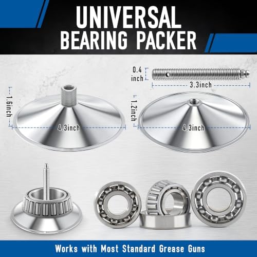 Bearing Packer, Wheel Bearing Grease Packer Tool, Fast & Mess Free Greasing, Heavy Duty Design, Fits Automotive, Trailer, ATV & Mower Bearings(Metal,Canister Style)