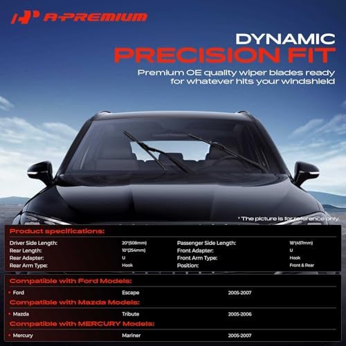 A-Premium 20"+18"+10" Windshield Wiper Blades with Wear Indicator & Towel