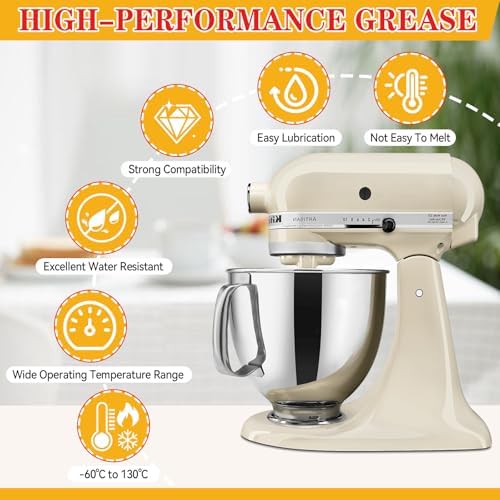 4.23 Oz Food Grade Grease for Kitchen Aid Stand Mixer, Premium Grease Compatible with Kitchen Stand Mixers, Reduces Noise and Wear, Extends Machine Life, Includes Applicator Stick and Brush