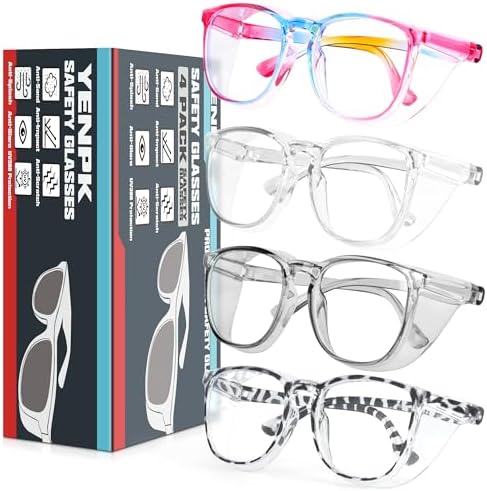 4 Pack Safety Glasses Goggles For Women Anti Fog, Cute Protective Eyewear for Nurses, ANSI Z87+ Anti-Blue Light