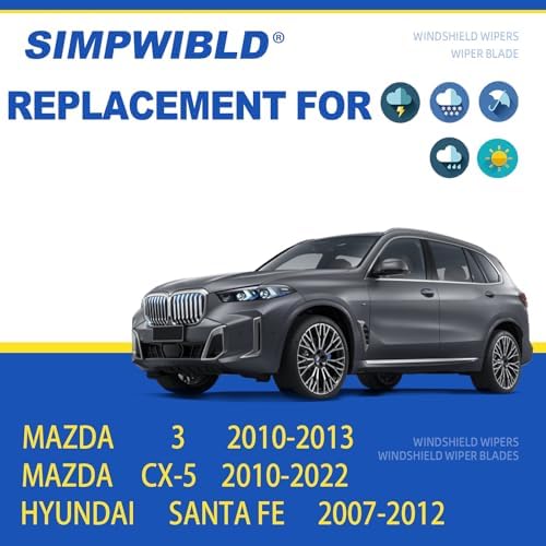 SIMPWIBLD Replacement for 2010-2022 Mazda CX-5/2007-2012 Hyundai Santa Fe/2010-2013 Mazda 3 Rear Windshield Wiper Blade Arm Set, Easy to Install (set of 2)