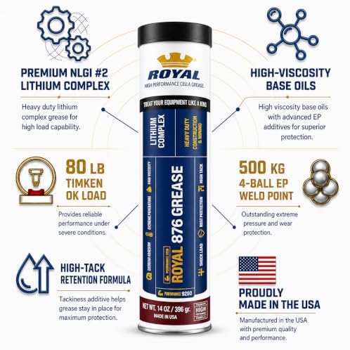 ROYAL 876 Lithium Complex #2 Grease, Made in USA, 14 oz Tube, Pack of 1
