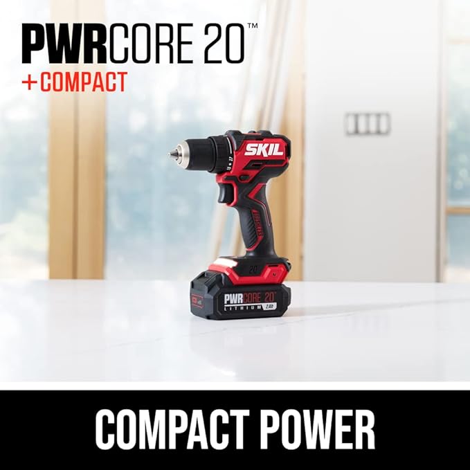 SKIL PWR CORE 20 Brushless 20V Compact Drill Driver and Impact Driver Kit, Includes 2.0Ah Battery and PWR Jump Charger - CB8437B-10