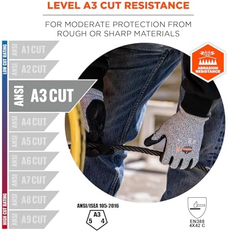 Nitrile Coated Work Gloves, Cut Resistant Level A3, Grip For Wet or Dry Enviroments, Ergodyne ProFlex
