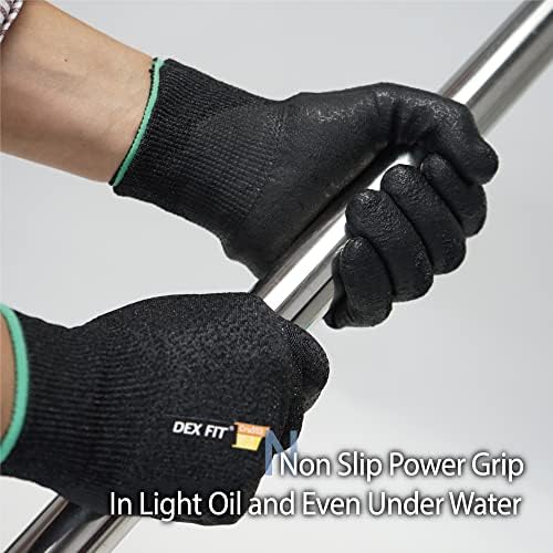 DEX FIT Level 5 Cut Resistant Gloves Cru553 Anti-Static, 3D Comfort Fit A5 Safety Work Gloves with Grip, Thin Touchscreen Gloves for Warehouse, Package Handling, Premium Black, S, 3 Pairs