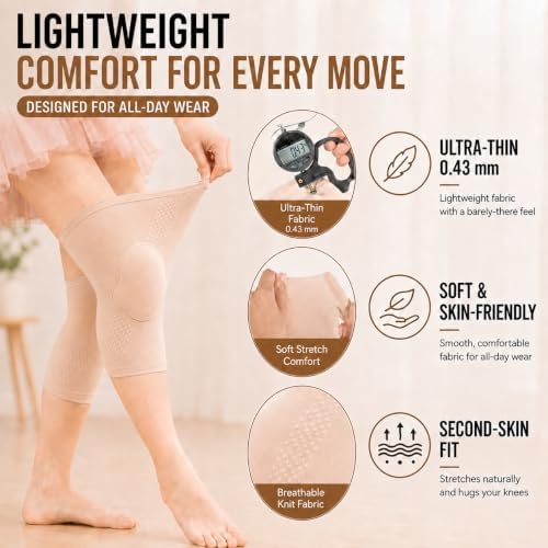 Dance Knee Pads for Women, Gel Knee Sleeves with Ballet Toe Pads