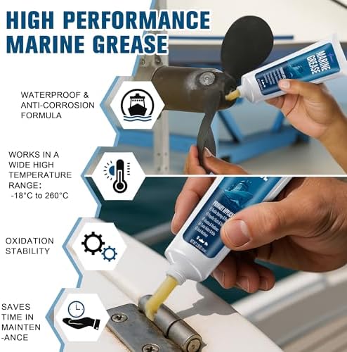3.38 oz Marine Grease Tube, Premium Marine Grade Grease, Waterproof High Temp (0°F - 500°F) Bearing Lube for Propeller Shafts, Rudder Bearings, Trailers & Boat Maintenance (1 Pack)