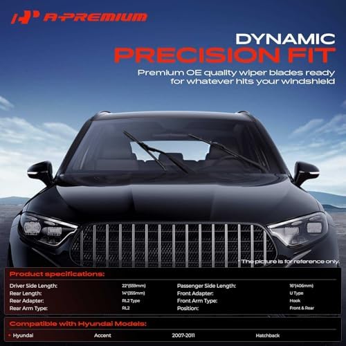 A-Premium 22"+16"+14" Windshield Wiper Blades with Wear Indicator & Towel