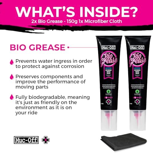 Muc-Off Bio Grease 150g (Pack of 2) with Microfiber Cloth | Premium Bike Grease for Bearings, Threads & Moving Parts | Reduces Friction, Prevents Corrosion & Water Ingress