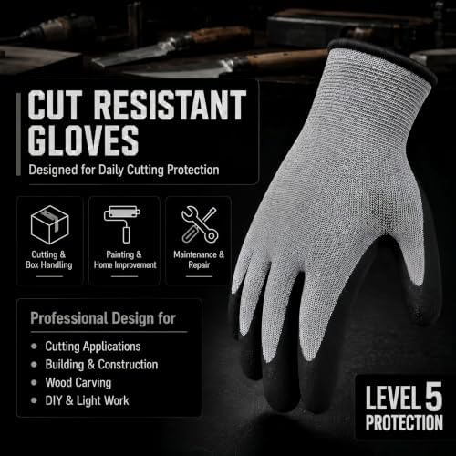 Level 5 Cut Resistant Work Gloves, Sandy Nitrile Grip, 1 Pair
