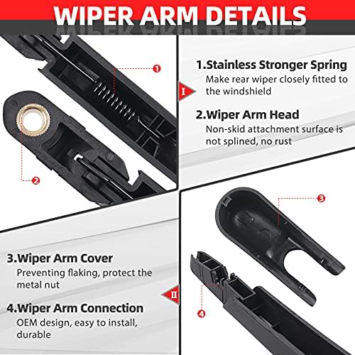 Rear Windshield Back Wiper Arm Blade Set - Replacement for Nissan Rogue 2008-2013, Nissan Juke 2011-2016 OE:28780-JM00A