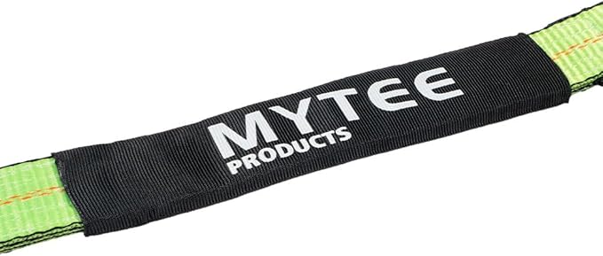 Mytee Products 2" x 36" Heavy Duty Green Tie Down Axle Straps with Magnetic D-Ring and 12" Protective Sleeve, 10,000LBS Capacity - for Car Trailer Hauler Tow Truck Wrecker Wheel Tie Down Strap