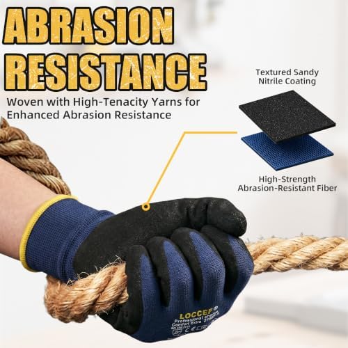 LOCCEF Nitrile Work Gloves, 18-Gauge, 3D Stretchy, Touchscreen 6 Pairs